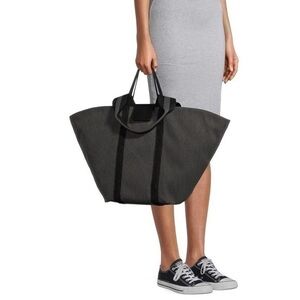 Tote Bag Grey Fabric Snap Closure